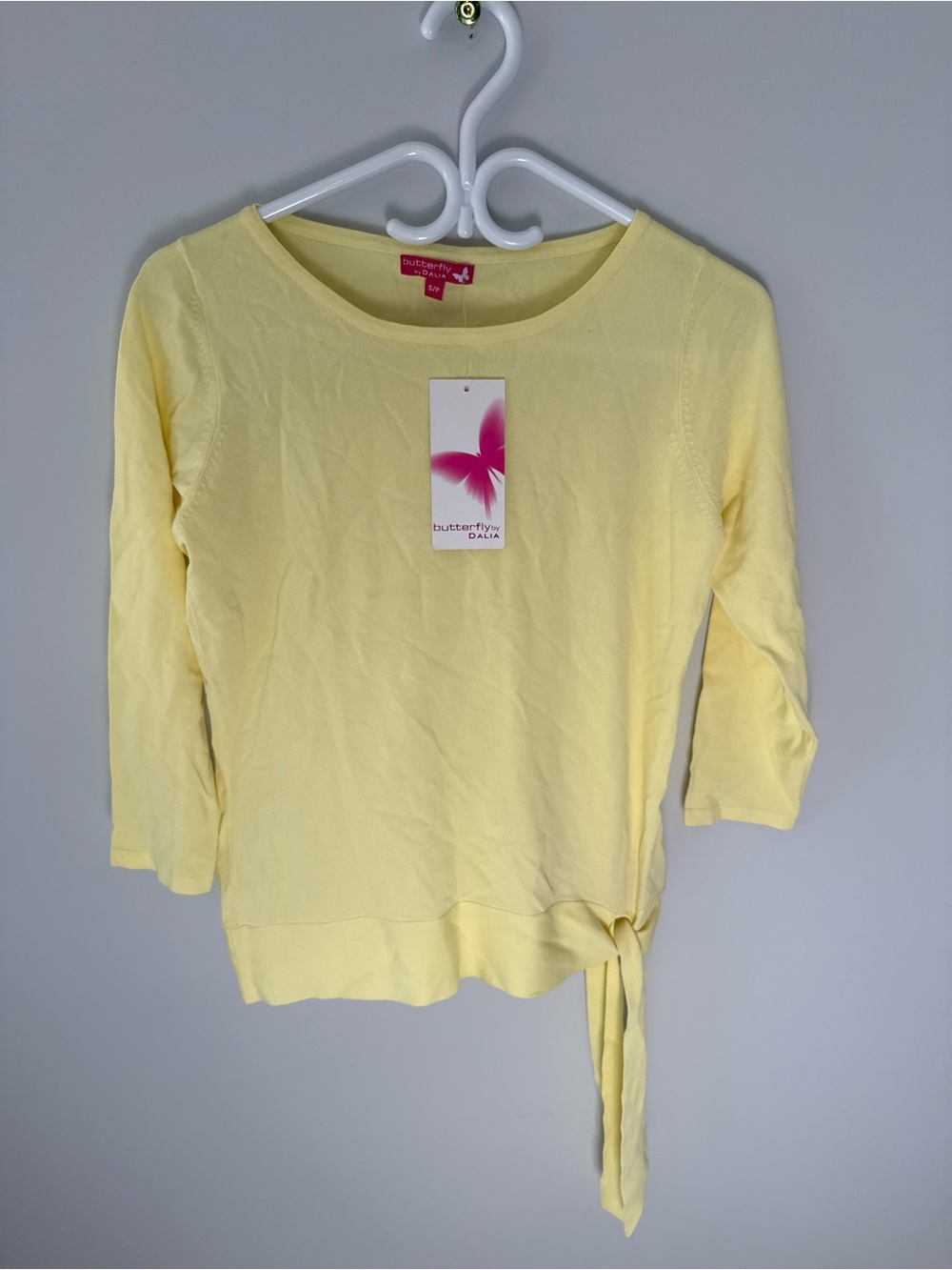 Dalia Lemon Yellow 3/4 Sleeve Tie-Hem Top